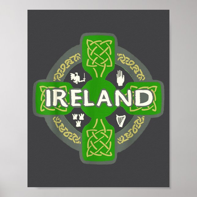 Ireland St Patrick Day Celtic Cross Green  Poster (Front)