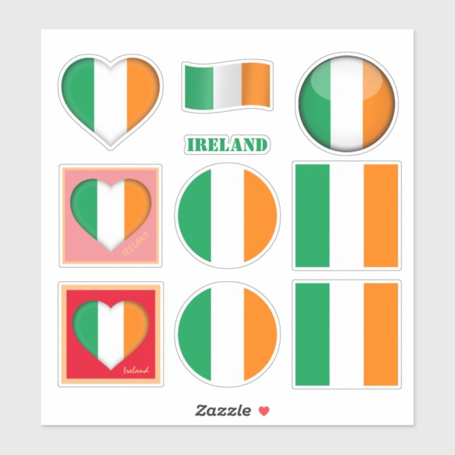 Ireland stickers & Irish Flag, Heart /sports (Sheet)