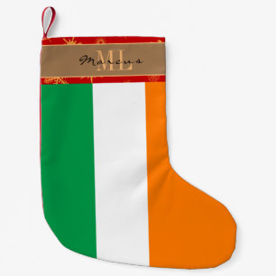 Ireland stocking, Irish Flag, monogram, snowflake Small Christmas Stocking