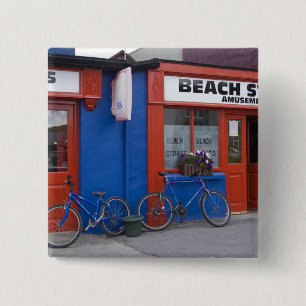 Ireland, Strandhill. Storefronts with bicycles 15 Cm Square Badge