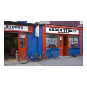 Ireland, Strandhill. Storefronts with bicycles Photo Print