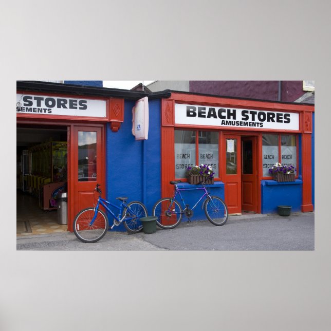 Ireland, Strandhill. Storefronts with bicycles Poster (Front)