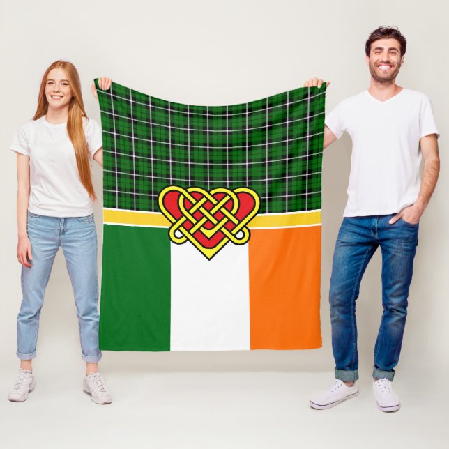 Ireland Tartan, Ireland flag, Celtic heart, Irish Fleece Blanket (In Situ)
