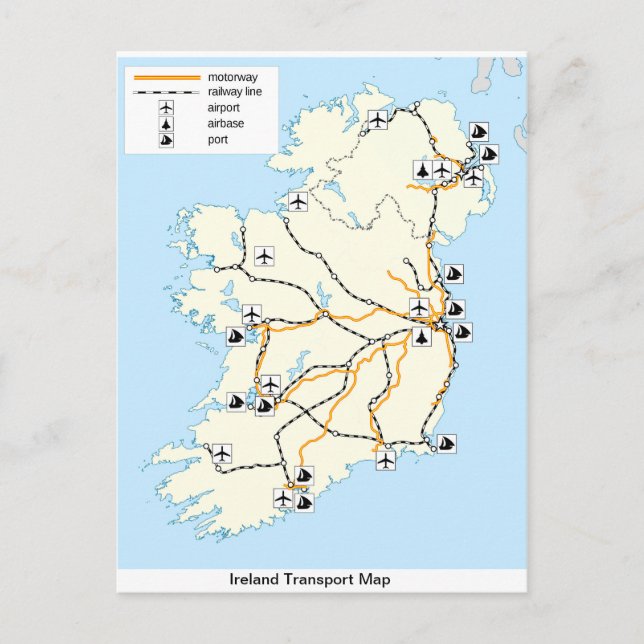Ireland Transport Map,  Irish postcard. Postcard (Front)