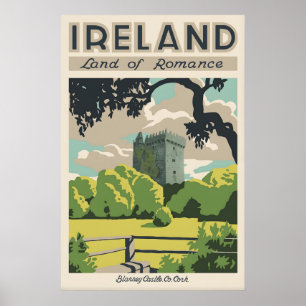 Ireland Travel Poster Blarney Castle Vintage Art