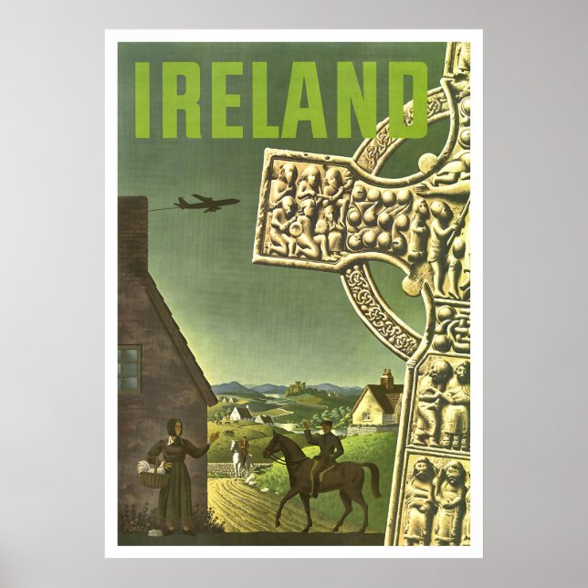 Ireland village, celtic cross, vintage travel poster (Front)