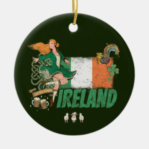 Ireland Vintage Flag St. Patrick's Day Retro Ceramic Ornament