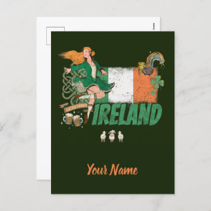 Ireland Vintage Flag St. Patrick's Day Retro Holiday Postcard