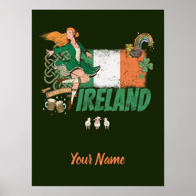 Ireland Vintage Flag St. Patrick's Day Retro Poster (Front)