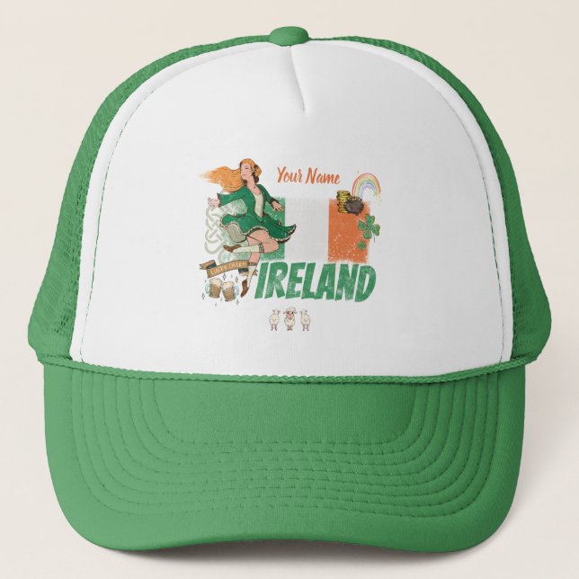 Ireland Vintage Flag St. Patrick's Day Retro Trucker Hat (Front)