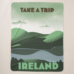 Ireland vintage style travel poster sherpa blanket