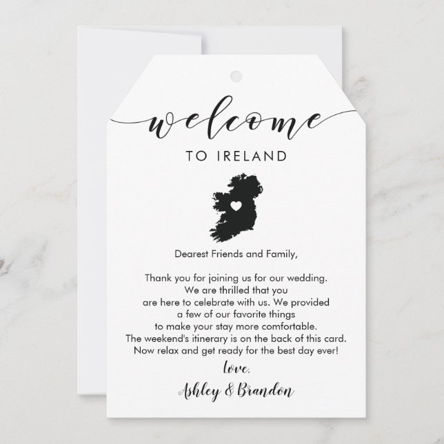 Ireland Wedding Welcome Tag, Letter Itinerary (Front)