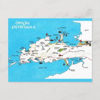 Ireland's Dingle Peninsula Vintage Map Postcard