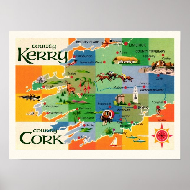 Ireland's Kerry & Cork Map Print (Front)