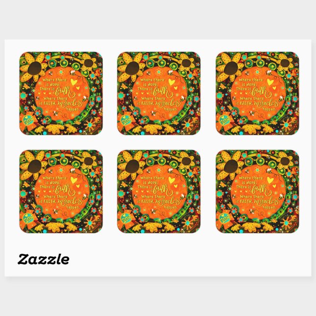 Irelyn’s Faith Miracle Floral Fun Square Sticker (Sheet)