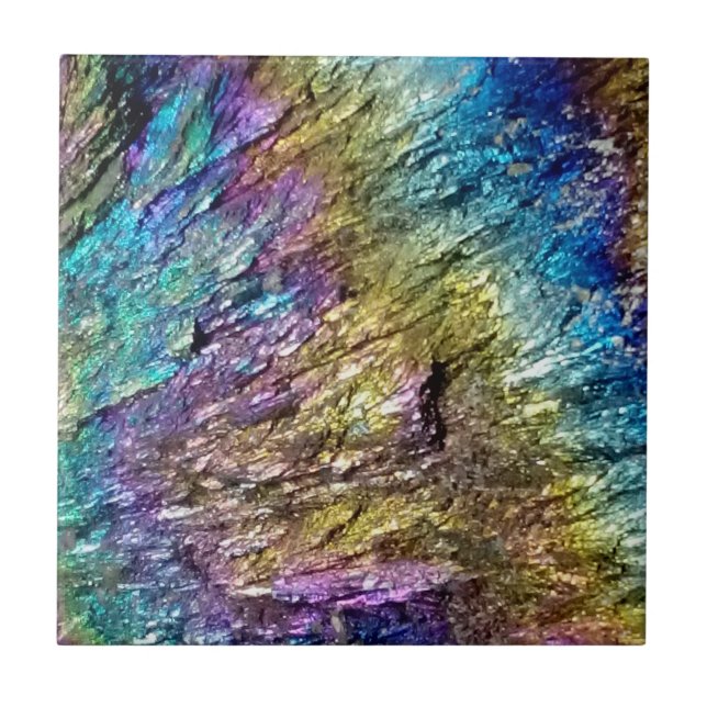 Iridescence rainbow colour rare mineral custom ceramic tile (Front)