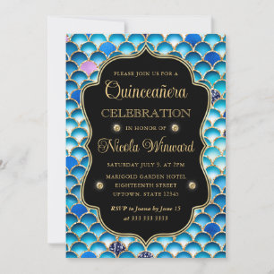 Iridescent and Gold Mermaid Scales Quinceanera Invitation