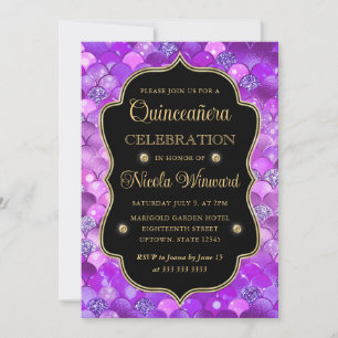 Iridescent and Gold Mermaid Scales Quinceanera Invitation