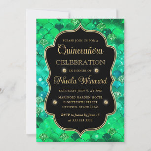 Iridescent and Gold Mermaid Scales Quinceanera Invitation
