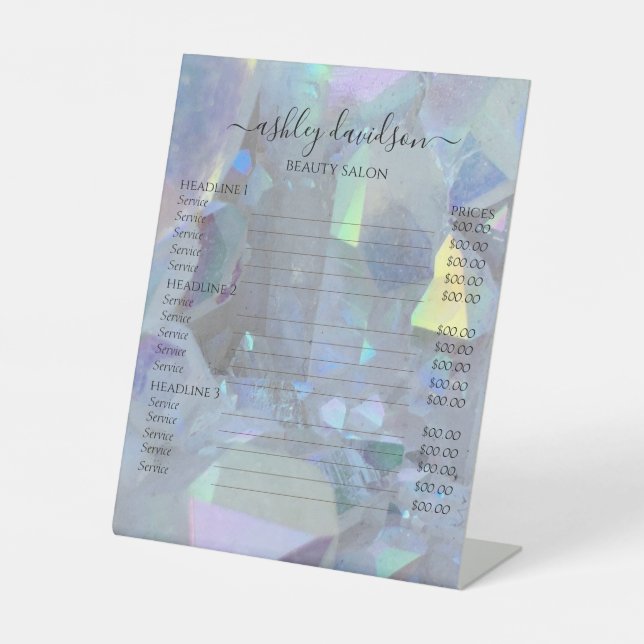 Iridescent Angel Aura Quartz Crystal Pedestal Sign (Front)