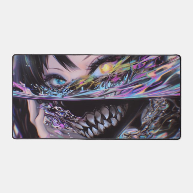 Iridescent Anime Horror: Liquid Smile Monster Desk Mat (Front)