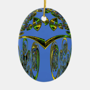 Iridescent Art Print with Golden Abstract Design Ceramic Ornament