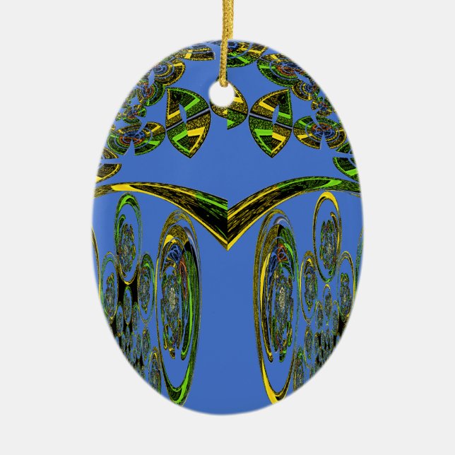 Iridescent Art Print with Golden Abstract Design Ceramic Ornament (Front)