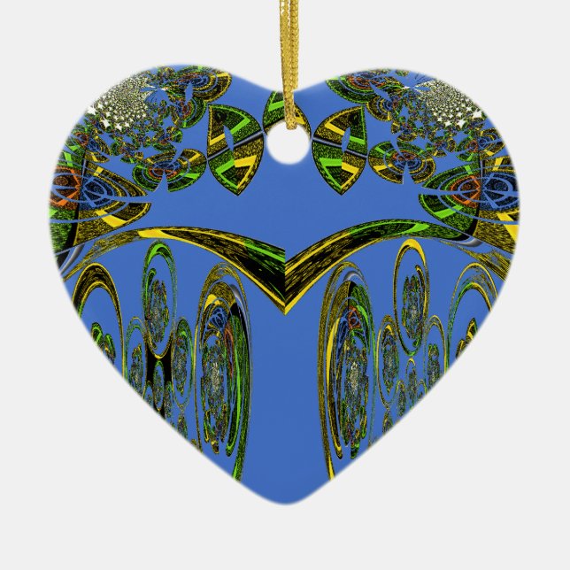 Iridescent Art Print with Golden Abstract Design Ceramic Ornament (Front)