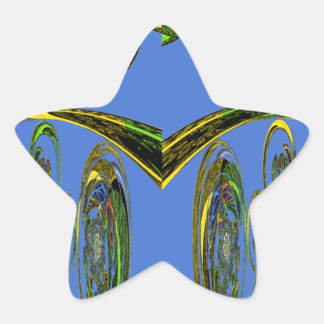 Iridescent Art Print with Golden Abstract Design Star Sticker (Front)