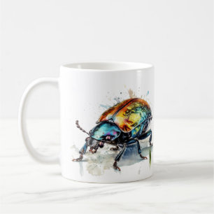 Iridescent Beetle in Watercolor Coffee Mug