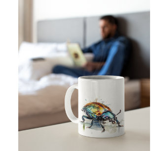 Iridescent Beetle in Watercolor Coffee Mug