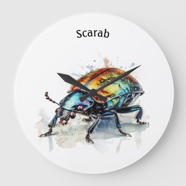 Iridescent Beetle in Watercolor, custom Large Clock (Front)