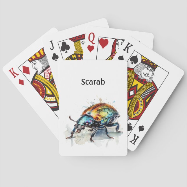 Iridescent Beetle in Watercolor, custom Playing Cards (Back)