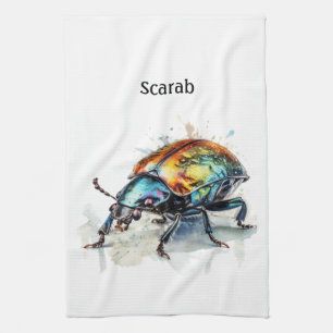 Iridescent Beetle in Watercolor, custom Tea Towel