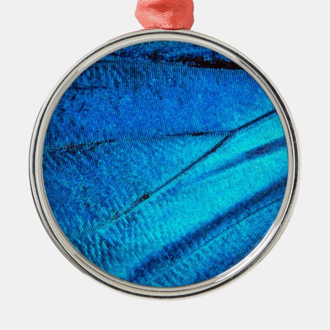 Iridescent Blue Butterfly Wing Metal Tree Decoration (Front)