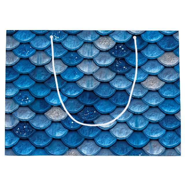 Iridescent Blue Glitter Shiny Mermaid Fish Scales Large Gift Bag (Front)