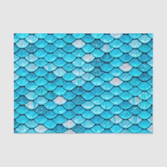 Iridescent Blue Glitter Shiny Mermaid Fish Scales Tissue Paper (Front)