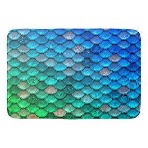 Iridescent Blue Green Glitter Mermaid Fish Scales Bath Mat