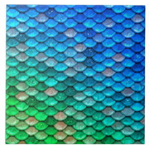 Iridescent Blue Green Glitter Mermaid Fish Scales Tile