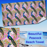 Iridescent Blue Green Peacock, Gold on Pink  Beach Towel<br><div class="desc">Iridescent Blue Green Peacock,  Gold on Pink  - - see more great designs in my store.</div>