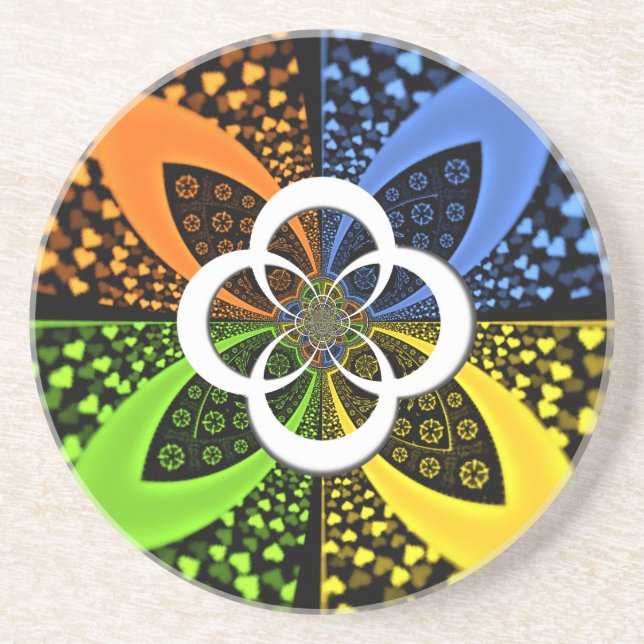 Iridescent blue green yellow Hearts Coaster (Front)