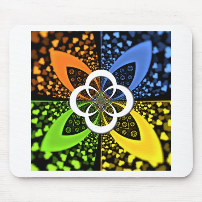 Iridescent blue green yellow Hearts Mouse Pad (Front)