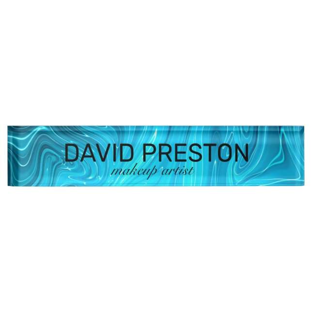 Iridescent Blue Teal Aqua Professional Elegant Nameplate (Front)