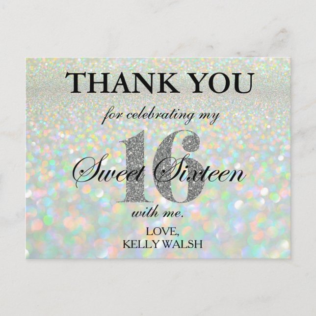 Iridescent Bokeh Lights Sweet 16 Thank You Note Postcard (Front)