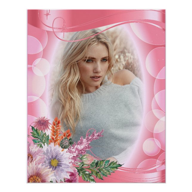 Iridescent Bokeh PInk & Pretty Flowers - DIY Photo Poster (Front)