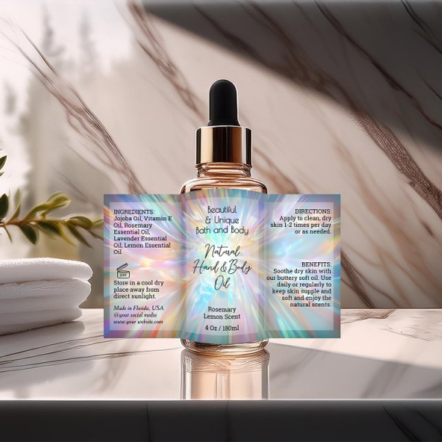 Iridescent Bottle Label 4oz Oil Dropper Product (rainbow iridescent oil bottle product label)