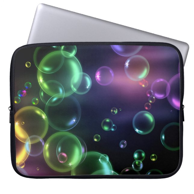 Iridescent Bubble On Black  Laptop Sleeve (Front)