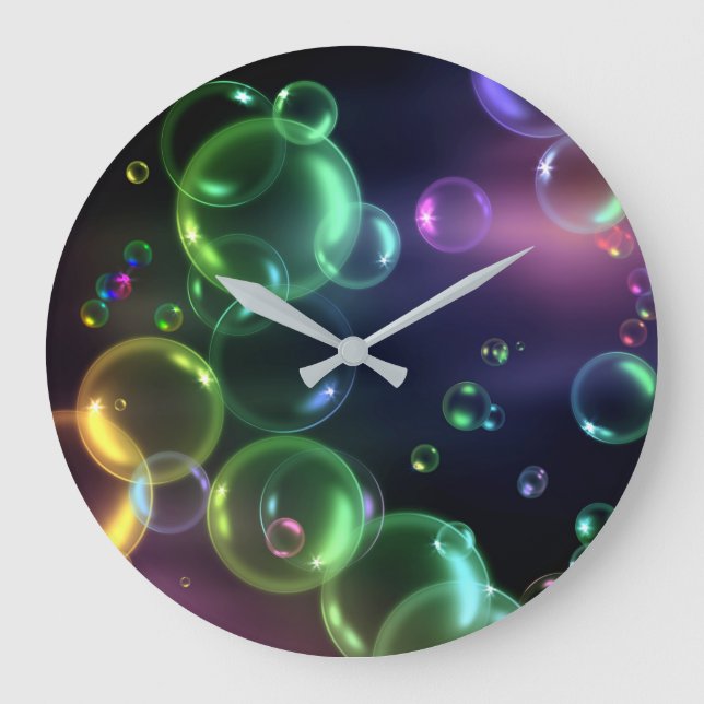 Iridescent Bubble On Black  Large Clock (Front)