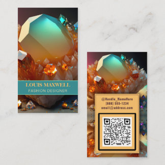 Iridescent Burst Abstract Citrine Crystal QR Code Business Card