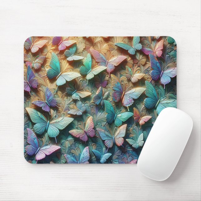 Iridescent Butterfly Garden Mousepad (With Mouse)